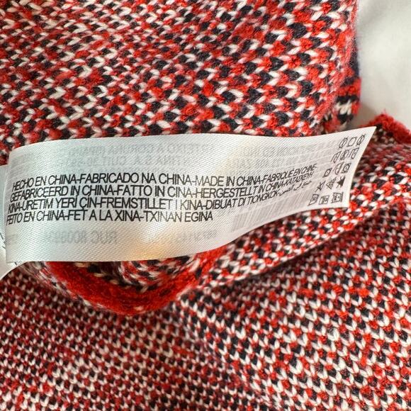 ZARA Women's Large Oversized Wool Blend Mock Neck Sweater Red Black Pockets - Picture 10 of 13